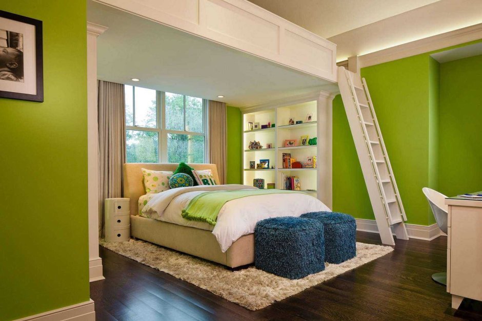Спальня для подростка в зеленых тонах