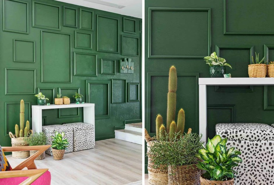 Зеленые стены деревянная гостиная