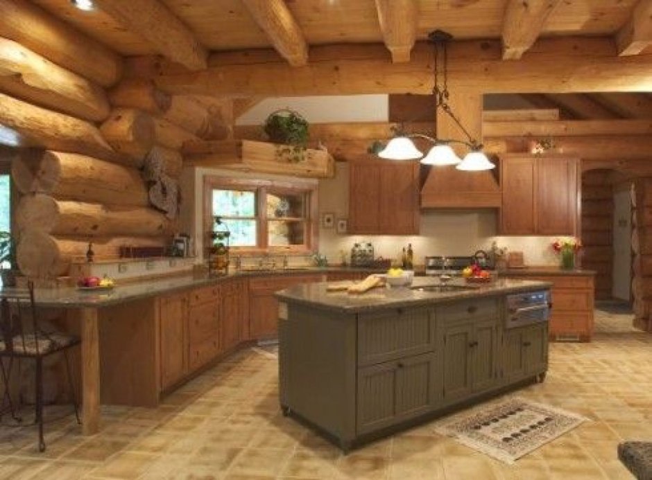 Кухня в доме из бревна