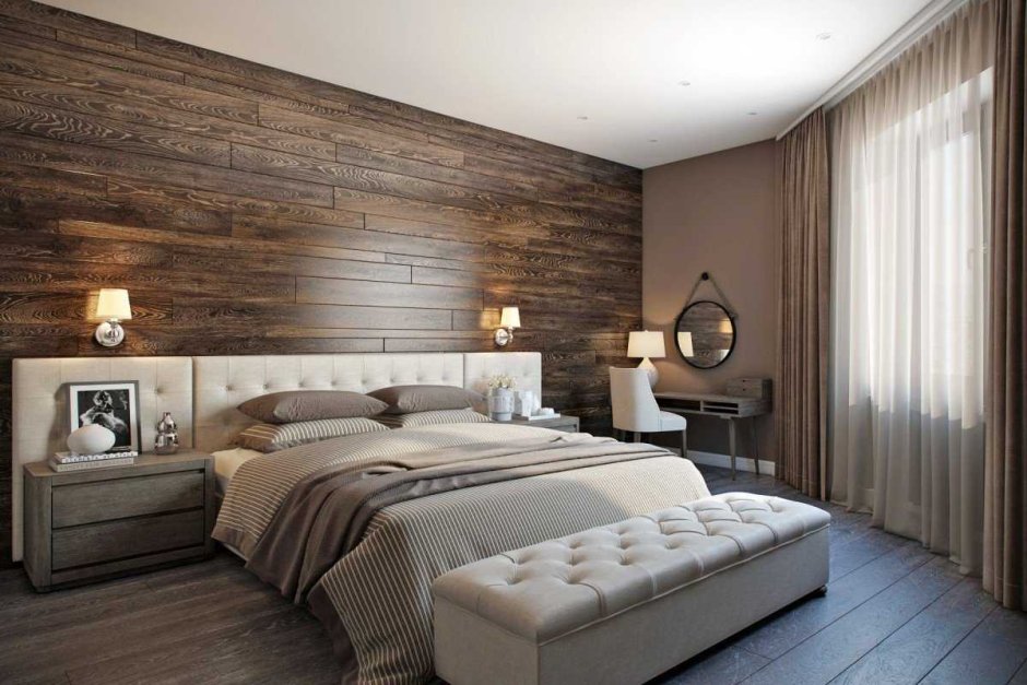 Деревянные панели в спальне