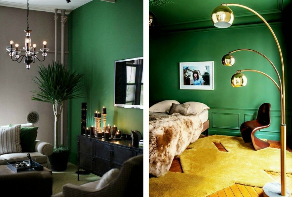 Комната с зелеными стенами