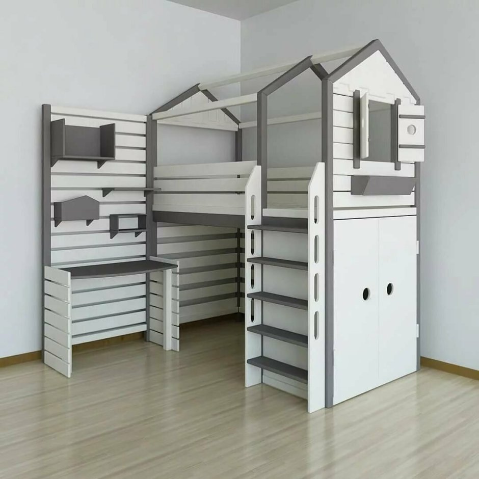 Детская кровать домик со шкафом