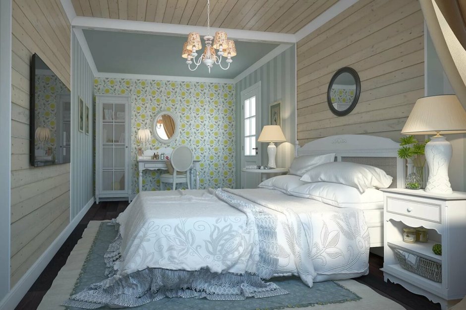 Вагонка в спальне в стиле Прованс