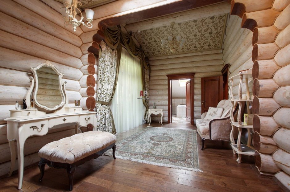 Дом из оцилиндрованного бревна интерьер в стиле Кантри