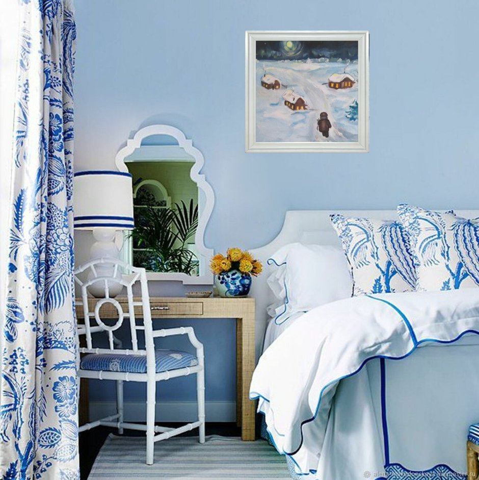 Прованс в интерьере спальня и голубой тон