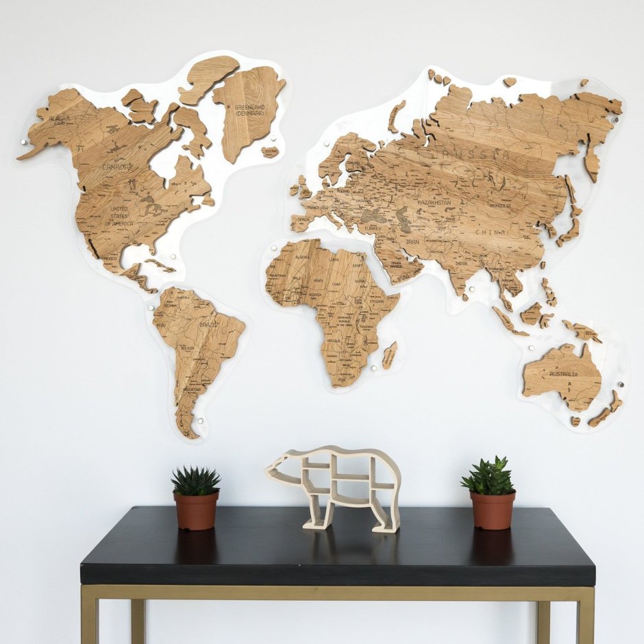 Карта мира из дерева на стену