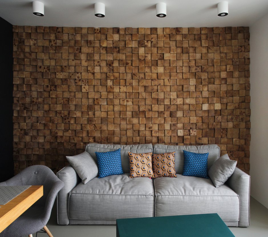 Стена из деревянной мозаики