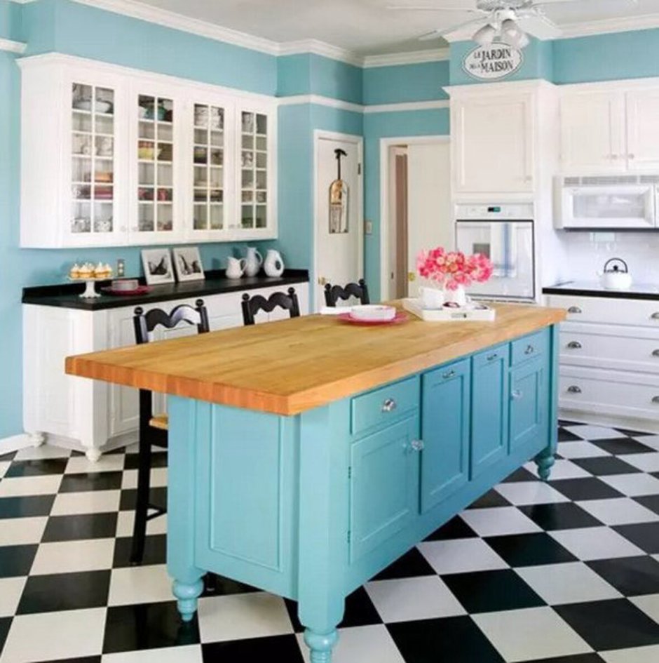 Кухня в стиле ретро голубая