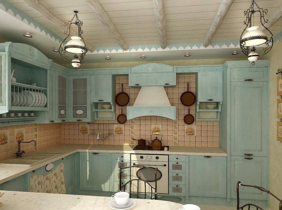 Голубая кухня Кантри Прованс