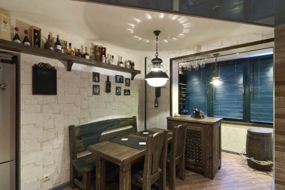 Кухня в морском стиле с барной стойкой