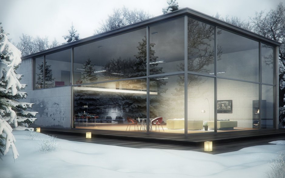 Зимний домик стеклянный