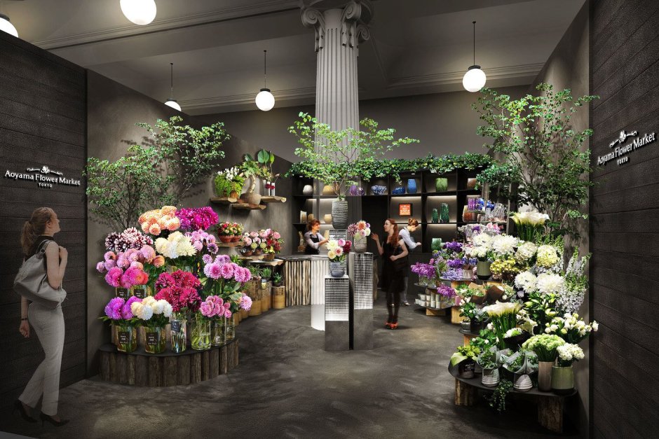 Интерьер цветочного магазина в чёрном стиле