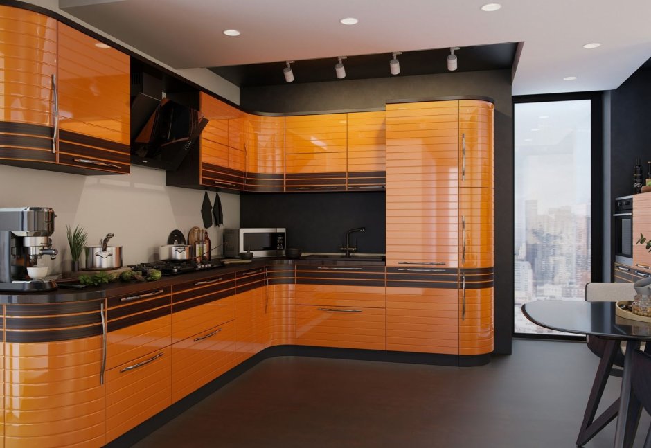 Кухня оранжевая с венге