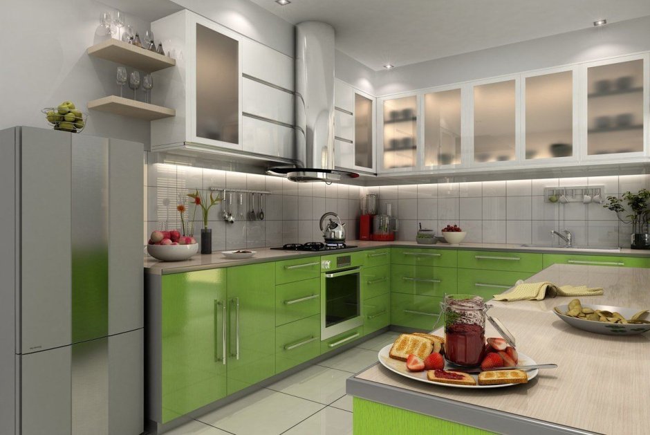 Зелёная кухня дизайн 9 кв.м
