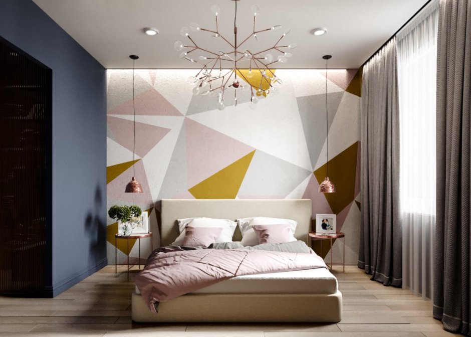 Геометрический декор в интерьере спальни