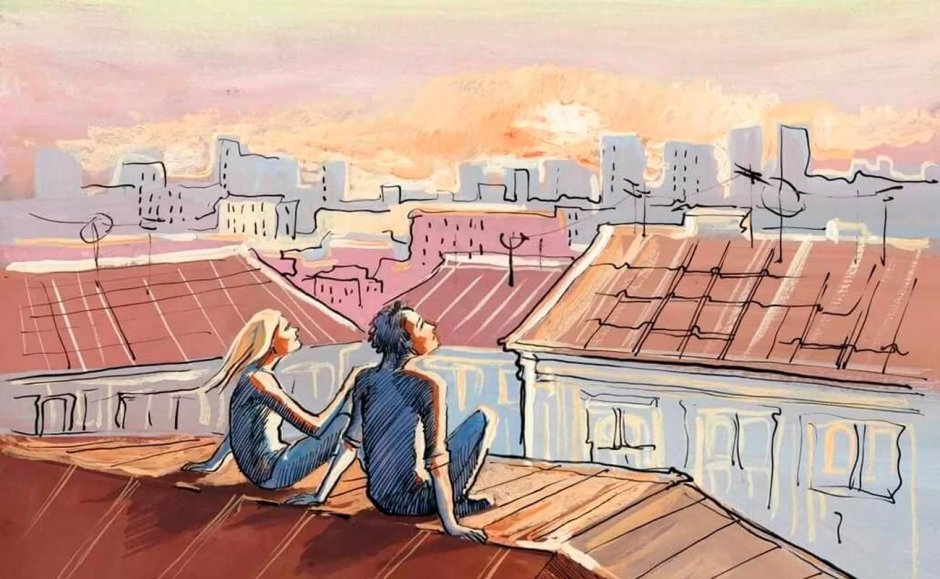 Живопись на крыше девушка