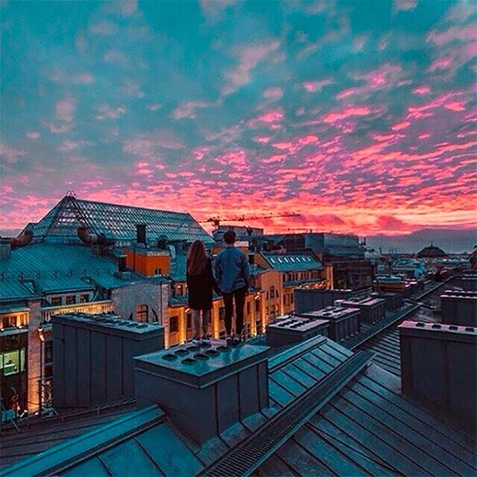 Эстетика заката с крыши