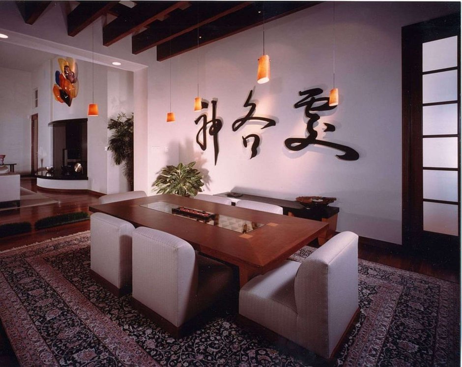 Декор интерьера гостинной комнаты в японском стиле