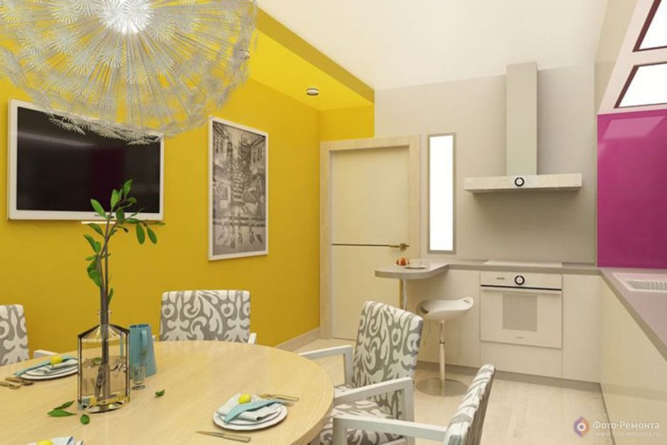 Кухня гостиная светло желтые стены