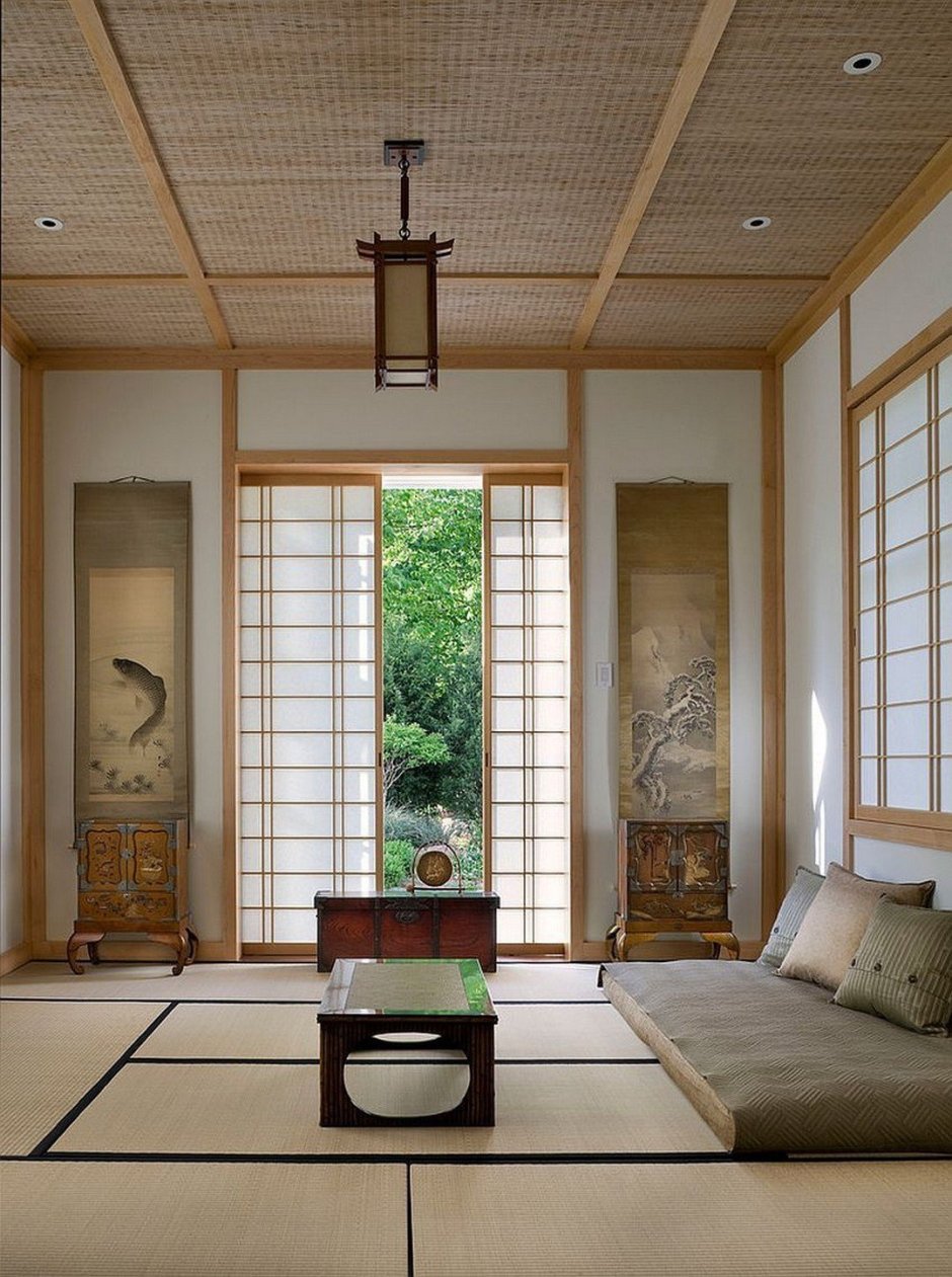 Этностиль Япония в интерьере гостиной