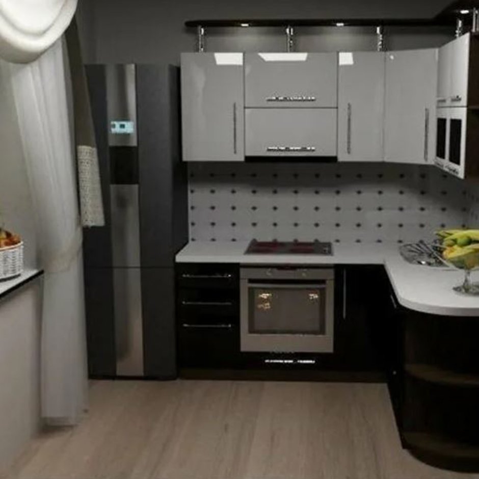 Угловая кухня с холодильником