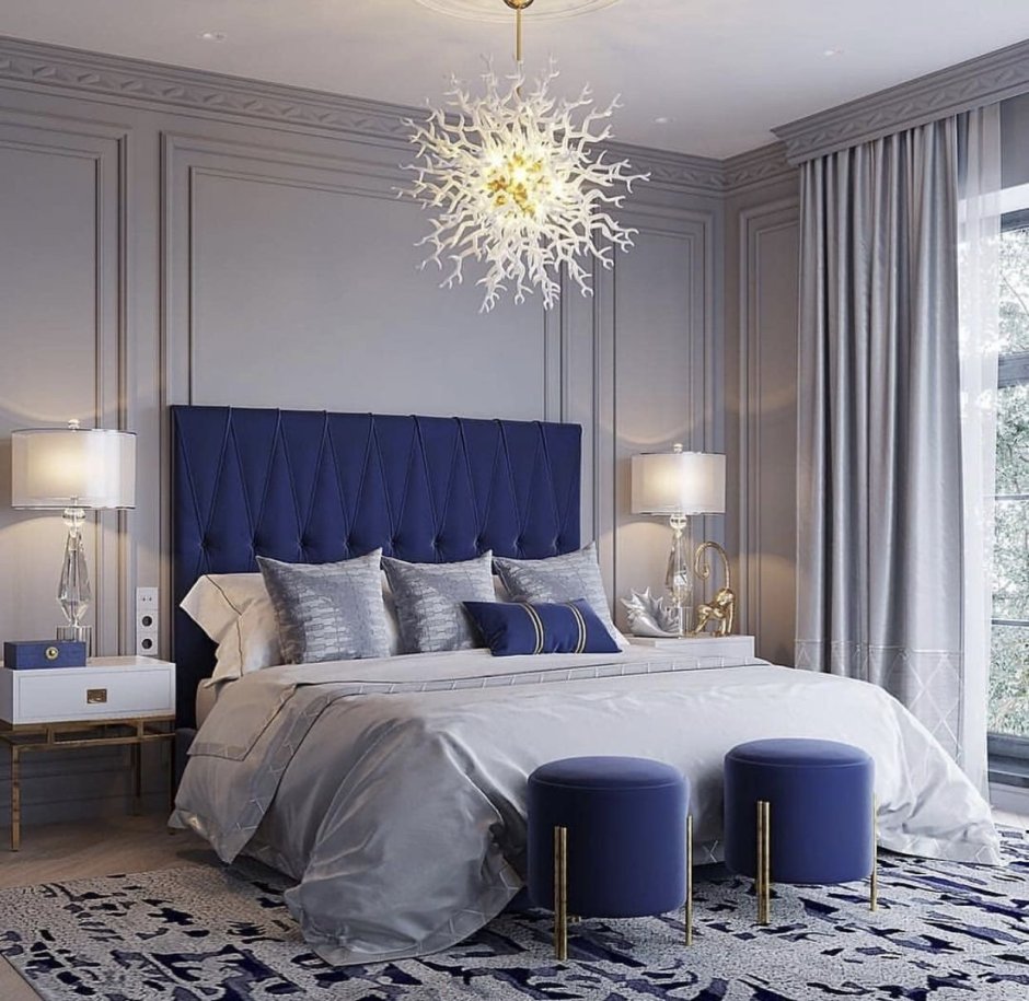 Спальня в синих тонах в современном стиле