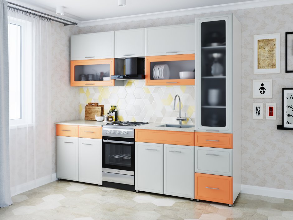 Кухня "марта-5" (МДФ) (2,9м), цвет - металл оранж (ами),(12)