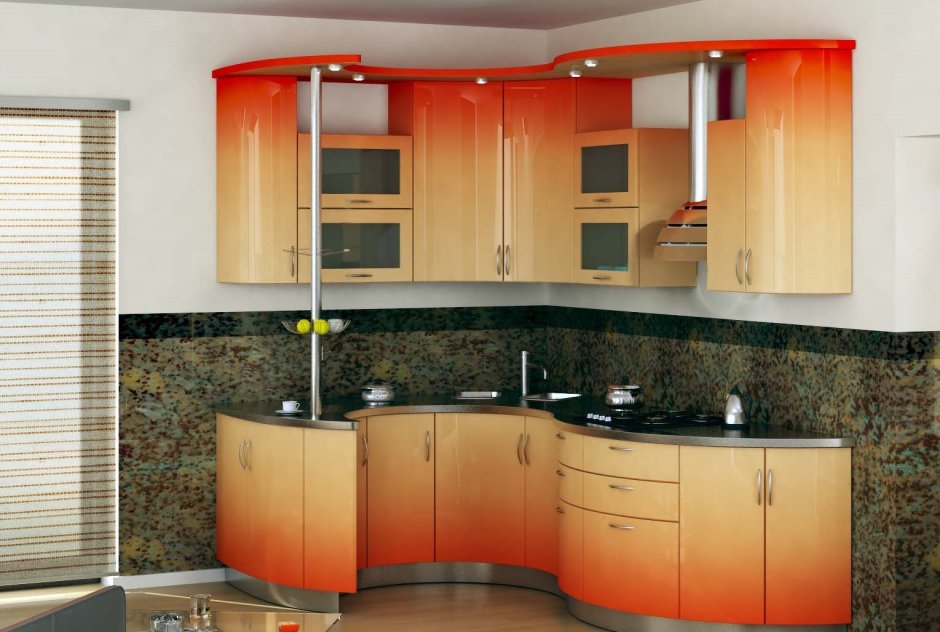 Угловая кухня с радиусными фасадами
