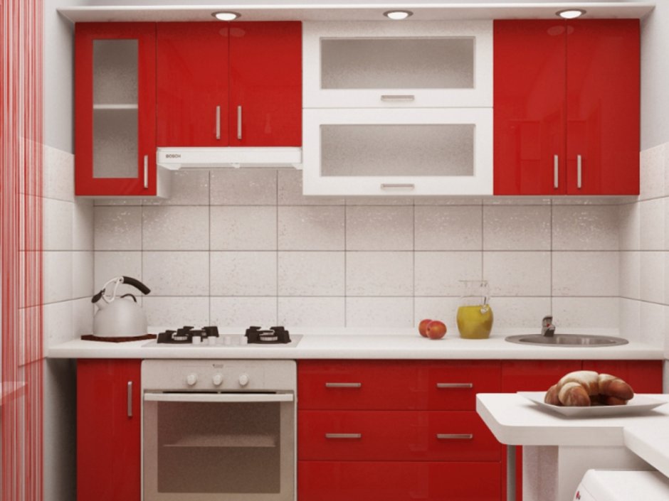 Бело красные кухонные гарнитуры
