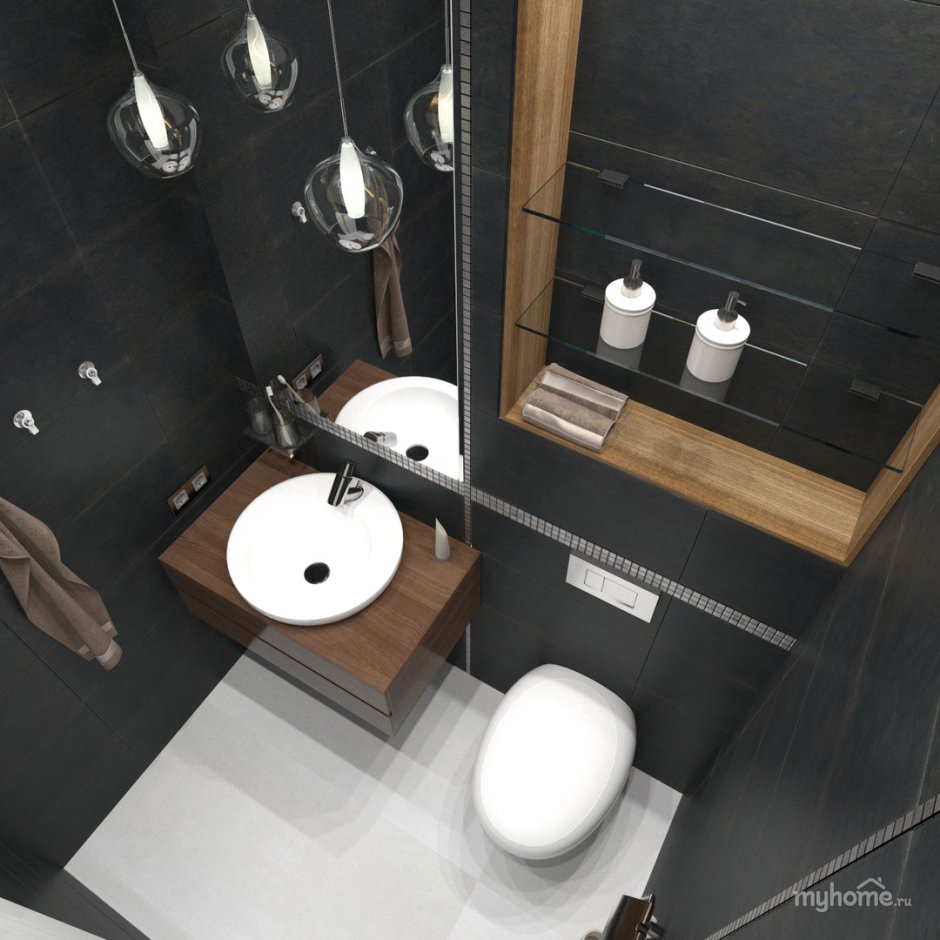 Ванная комната с черным унитазом