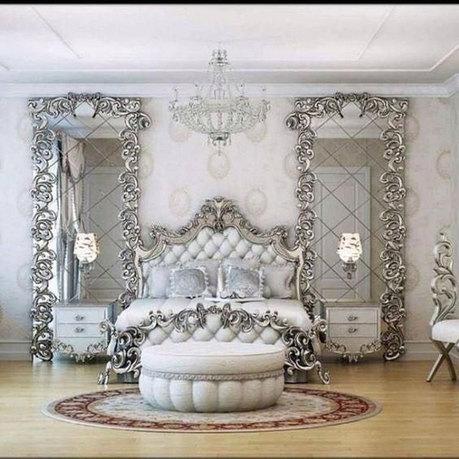 Белые спальни с королевским стилем