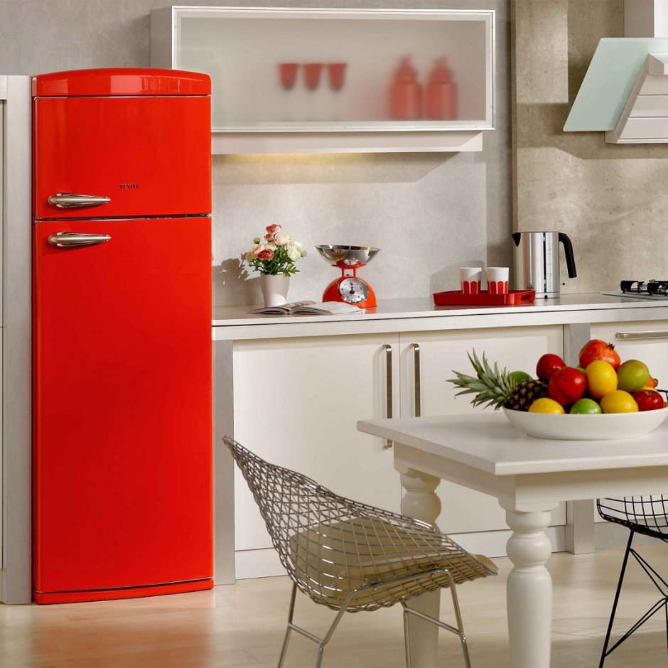 Холодильник красный небольшой в интерьере