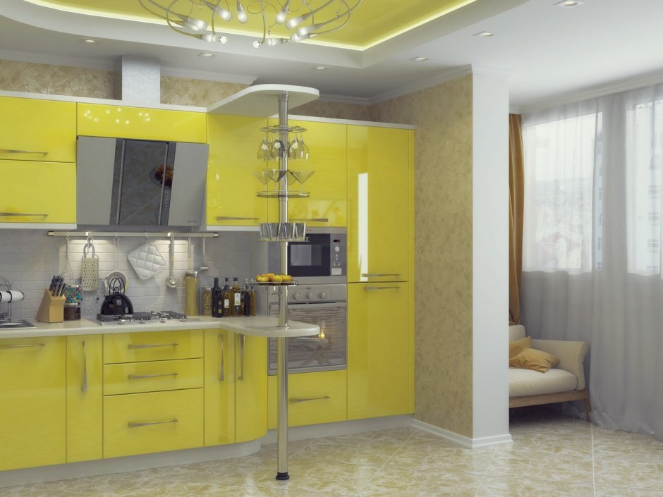 Кухня в нежно желтых тонах