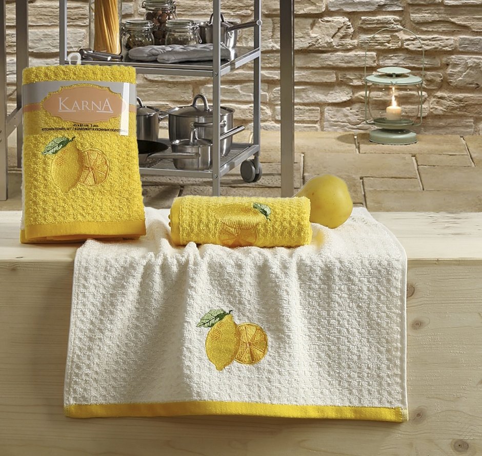 Кухонные полотенца махровые "Karna" Lemon 45x65 1/2 зеленый