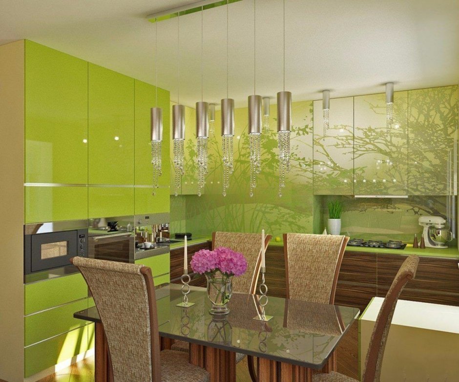 Стильная кухня в зеленых тонах