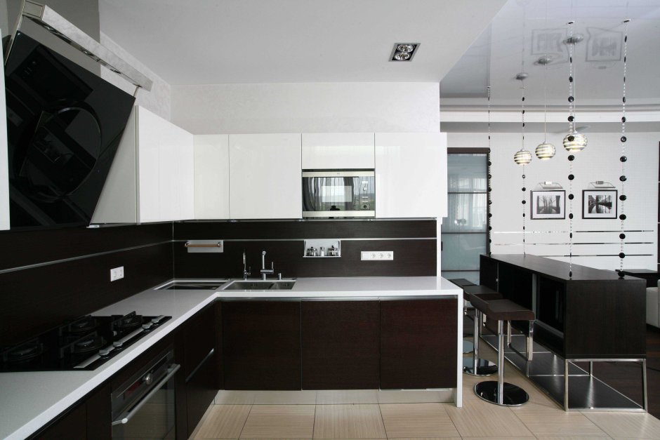 Интерьер кухни в черно белом стиле