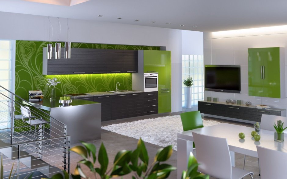 Кухня зеленого цвета в интерьере