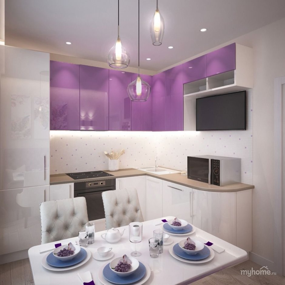 Кухня в бежево фиолетовых тонах