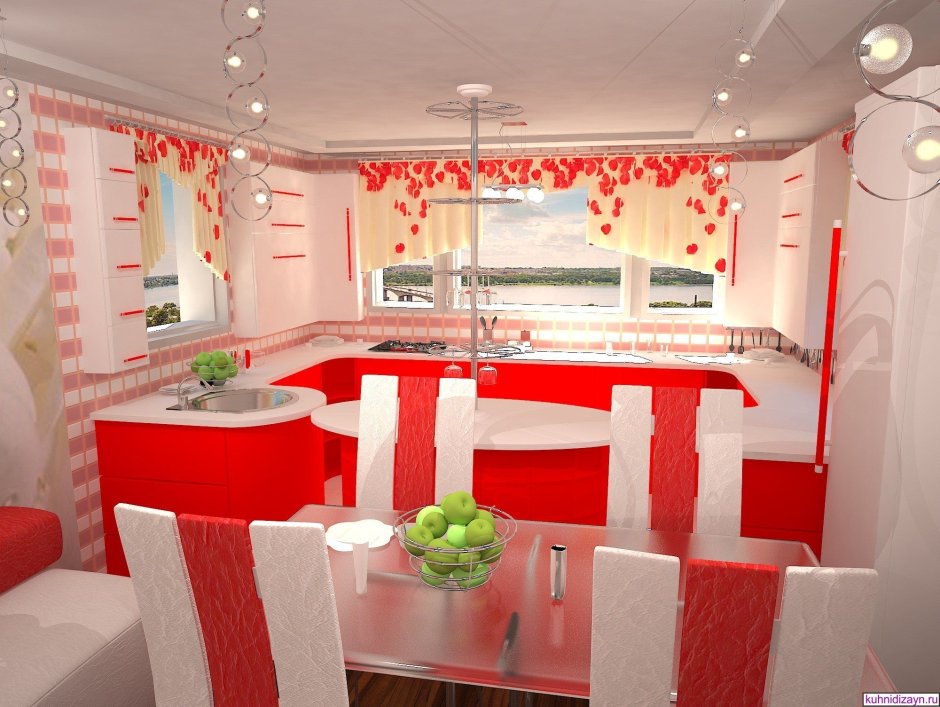 Кухня гостиная в Красном цвете