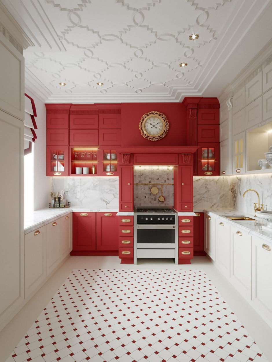 Красная кухня в классическом стиле