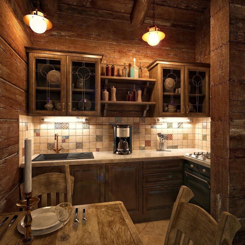 Деревянная кухня для бани
