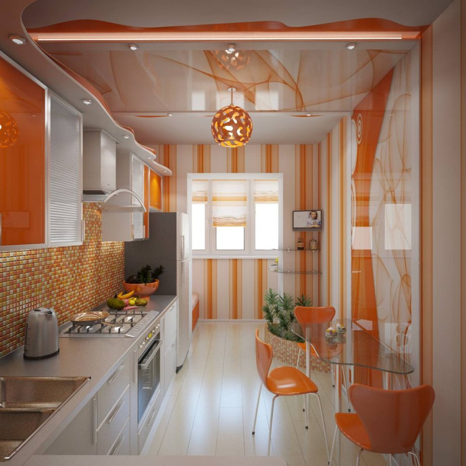 Интерьер кухни в оранжевых тонах