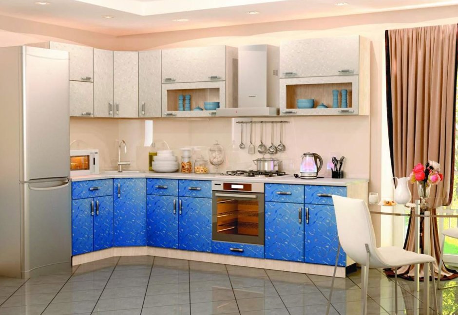 Кухонный гарнитур голубого цвета