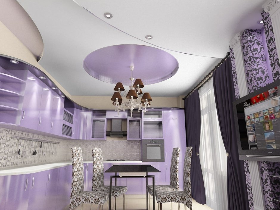 Фиолетовый арт деко в интерьере кухни