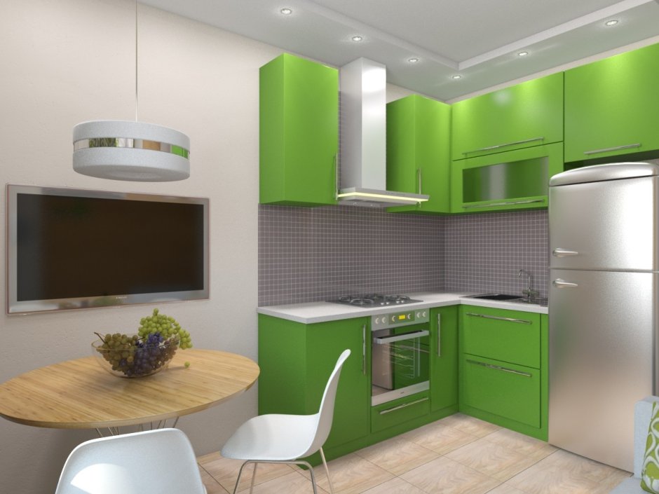 Маленькая кухня в зеленом цвете