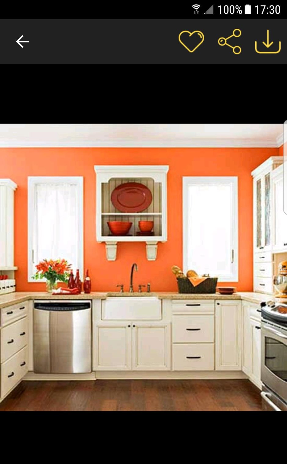 Персиковый цвет стен на кухне