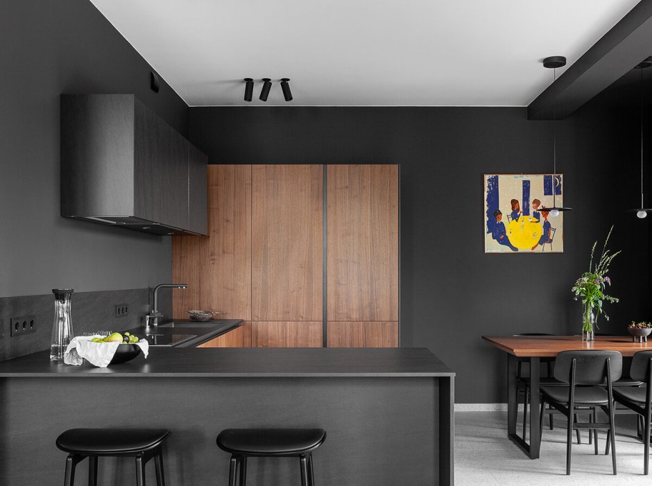 Кухня в стиле лофт черные стены