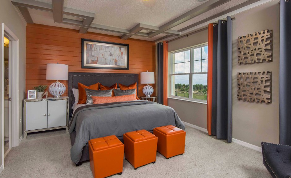 Спальня серый с оранжевым