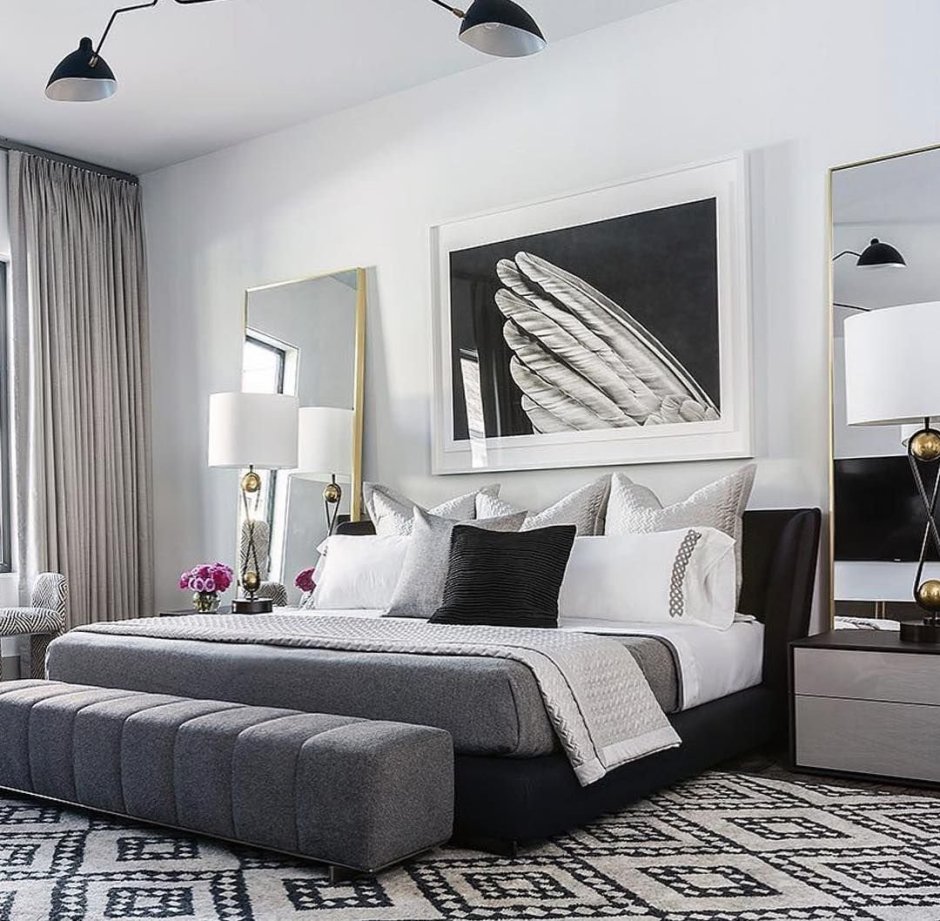 Спальня в современном стиле в черно-белом цвете