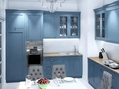 Дизайн кухни в серо голубых тонах — серо голубая кухня